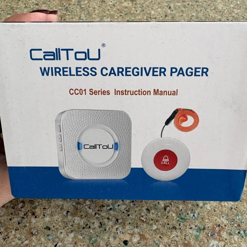 Wireless Caregiver Pager - White with Orange Call Button